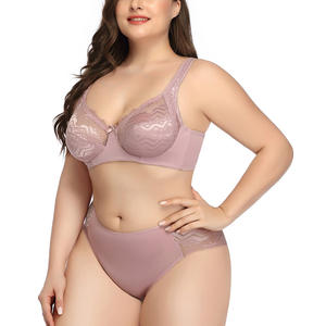Artı boyutu kadın sütyen külot seti nefes şeffaf dantel nakış geri yakın tel sutyen seti - Product Image 5