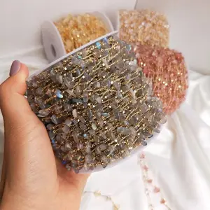 Chaîne en laiton plaqué or 14K de 50cm avec chapelet en pierre naturelle, chaîne de perles, accessoires de bijoux pour la fabrication de bijoux, vente en gros