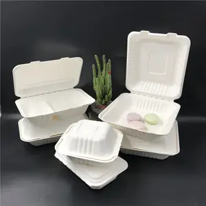 Eco green disposable 9 inch biodegradable compostable take out containers bagasse ftakeaway box for fast food