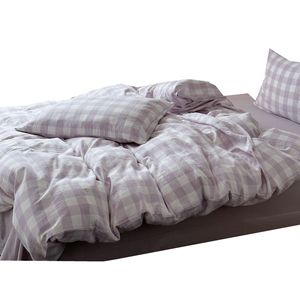 Korean Style Purple Plaid Four-Piece <b>Bedding</b> <b>Set</b> Yarn-Dyed Cotton Gauze Breathable 1.8M Double Layered Duvet Cover Pillowcases - Product Image 5