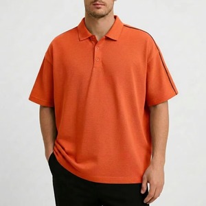 Polo de manga corta naranja para hombre, marca privada, color sólido, tejido piqué, transpirable, corte regular informal. - Product Image 1