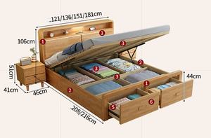 Letto Singolo o Matrimoniale in Stile Nordico 1,8m Colore Legno Naturale 1,35m Letto in Legno Massello <span class=keywords><strong>con</strong></span> Contenitore Cassetto Alto 1,2m - Product Image 6