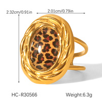 Bague ouverte en acier inoxydable, style rétro, motif léopard en époxy, forme florale - Bague de fiançailles/mariage romantique haut de gamme, religieuse