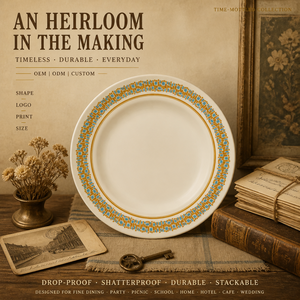Fournisseur en gros OEM ODM de vaisselle en mélamine : Assiette avec bassin intégré, Assiette à scones de <span class=keywords><strong>caf</strong></span>é, empilable, durable et sûre - Product Image 1