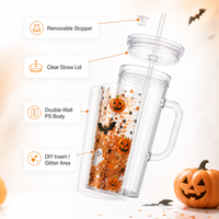 Gobelet en plastique effet boule à neige 16oz/24oz, pré-percé, lumineux dans le noir, bouteille d'eau Halloween, gobelets personnalisables avec logo