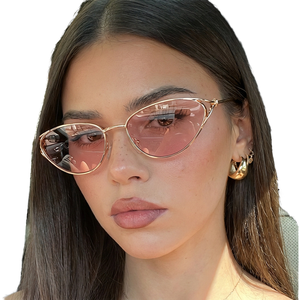 Custom Logo 2026 Retro <b>Small</b> Frame Sun Glasses Gold Brown Full Rim <b>Shades</b> UV400 Metal Cat Eye Sunglasses for Women - Product Image 1