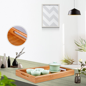 Plateau à thé en bambou, style chinois moderne, avec deux poignées, pour la maison, l'hôtel et les restaurants - Product Image 1