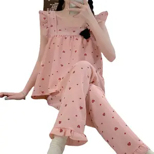 Wholesale Korea Pajamas Bubble Vest Sweet Short Sleeve Comfortable Pants Women's Pajamas