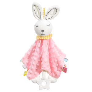 Doudou de sécurité pour bébé avec anneau de dentition, couverture de confort en peluche douce Minky, jouet sensoriel pour nouveau-né, cadeau pour nourrisson, motif animal - Product Image 1