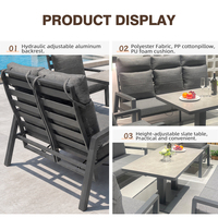 Ensemble de meubles de patio contemporains et durables, table de bureau réglable en hauteur, en aluminium résistant aux UV, pour extérieur, jardin et loisirs