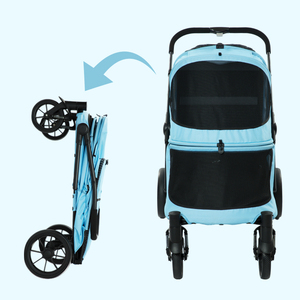 Yeni tasarım mavi toptan 600D Oxford demir köpek Pram katlanır taşıyıcı evcil hayvan arabası büyük köpek için - Product Image 3