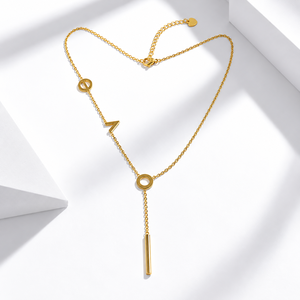 Collar Lariat LOVE de Acero Inoxidable con Baño de Oro de 14K, Detalle de Letra en Barra Vertical y Cadena Ajustable - Product Image 1