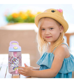 Bouteille d'eau en silicone pour enfants de 480 ml (16 oz) avec paille en Tritan, vaisselle en plastique pour l'école - Product Image 4