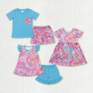 Ensembles d'été décontractés pour bébés et tout-petits, imprimés tracteur de ferme, tenues assorties pour frères et sœurs, barboteuses bulles, vêtements de boutique pour enfants en gros - Product Image 5