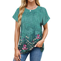 Camiseta de manga corta de verano para mujer, Camisetas estampadas con cuello redondo, camiseta informal holgada de manga corta para mujer