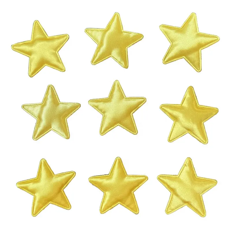 Groothandel Goedkope 3d Puffy Diy Satijn Ster Gewatteerde Applique Patches Goud Geel Naaien Stof Wensen Sterren Voor Speelgoed Accessoire