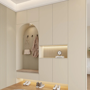 Mobiletto Portascarpe Moderno Personalizzato per Tutta la Casa, Armadio Integrato ad Angolo per Soggiorno con Porta in Vetro Curvo, Arredamento Modulare in Legno Massello - Product Image 1