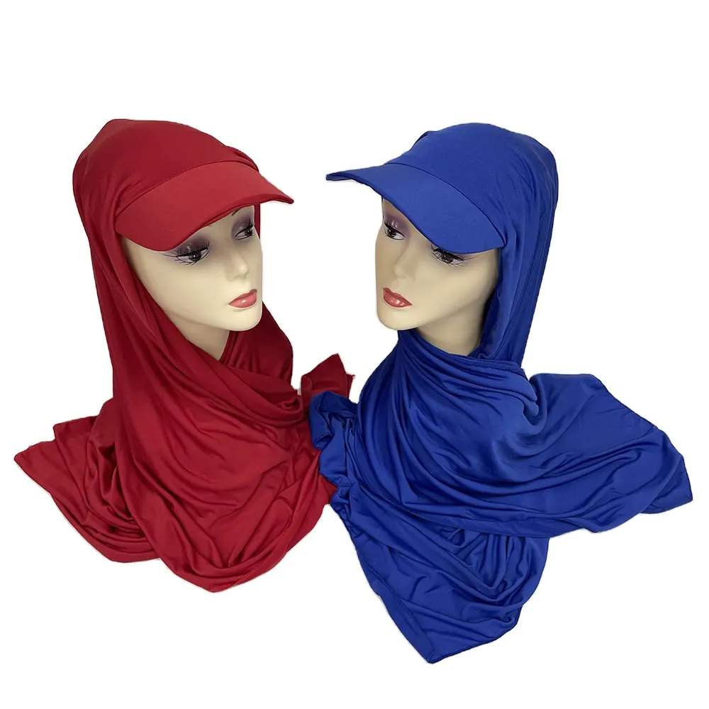 MS-2078 Baumwollschal mit Baseballmütze 2 Stück Schleier Hijab schöner Sportstil solide Farbe Damen Erwachsene Polyester und Baumwolle 12 Stück