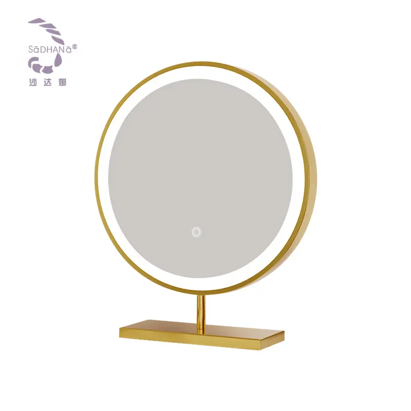 New Style Desktop Beauty Mirror Dressing Table Led Illuminated Round Golden Makeup Mirror