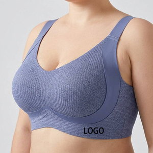 Soutien-gorge sans fil côtelé bleu chiné SHANGBINI, grande taille, décolleté plongeant, confort optimal, panneaux collés, logo personnalisé OEM, fabrication en usine - Product Image 1