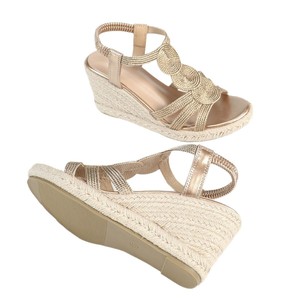 Sandalias de cuña con punta abierta, parte superior de paja, cierre de hebilla, para mujer, que aumentan la altura, ideales para el verano - Product Image 5