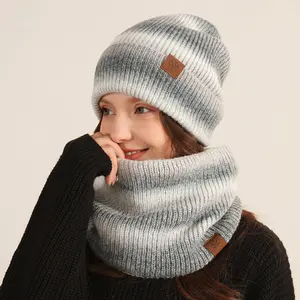 Kadınlar için moda kış bere şapka ve eşarp-güzel renk karışımı, hafif sıcak örgü