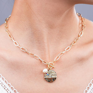 مجوهرات نسائية عتيقة عتيقة من الأحجار الطبيعية غير النظامية سلسلة ربط من التيتانيوم الصلب قلادة قلادة - Product Image 2