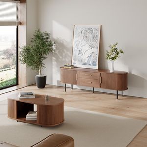 जयूनियन अखरोट रंग लिविंग रूम सेट, कॉफी टेबल के साथ लकड़ी टीवी स्टैंड और कॉफी टेबल सेट स्टोरेज टीवी कैबिनेट सेट - Product Image 1