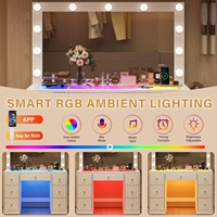 Lampes de coiffeuse LED modernes et durables avec multiprise et grands tiroirs – Table de maquillage en MDF blanc et acier inoxydable pour chambre à coucher et maison