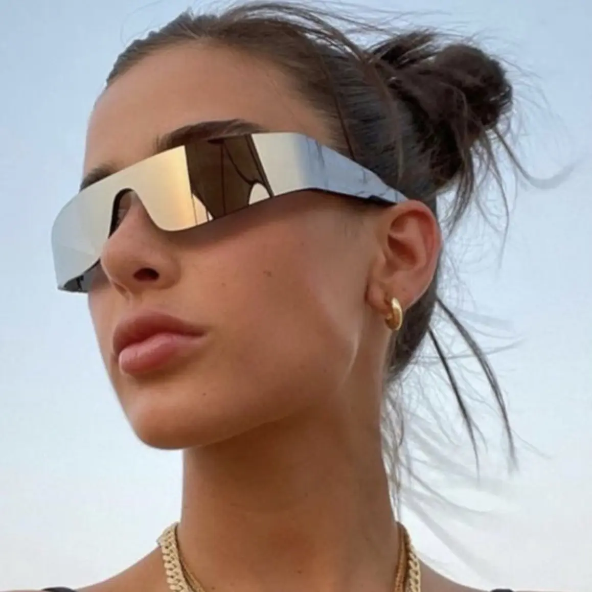 Nouveau sans cadre futuriste dames Punk sport personnalité lunettes de soleil Punk Hip Hop violet noir argent lunettes de soleil
