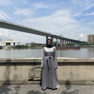6622 #   Robe classique décontractée en satin de couleur unie, vêtements musulmans islamiques Abaya - Product Image 6