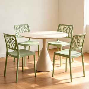 Modern Plastic <b>Dining</b> <b>Chair</b> With Geometric Backrest Green Color <b>Stackable</b> Design Contemporary Style Home Furniture - Product Image 4