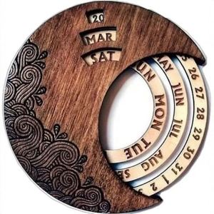 Factory Wholesale Creative Wooden Perpetual <b>Calendar</b> Manual Rotation Wooden Disc Perpetual Desk <b>Calendar</b> - Product Image 1