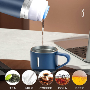 Ensemble cadeau de tasse thermique à double paroi personnalisée de 500 ml, tasse à thé, gobelet en acier inoxydable 304, bouteille d'eau, thermos portable avec 2 tasses - Product Image 5