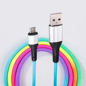 彩虹材料5V 2.1A USB充电器电缆USB 3英尺6英尺9英尺数据usb电缆，适用于Android/iPhone/C型手机电缆