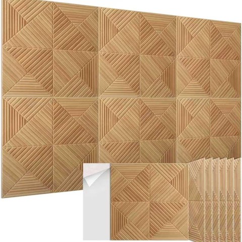 Polyester Fiber 3D Stereo Self-Adhesive Modern Wood Grain Decorative Hotel Hospital Apartment Wall Stickers Sound-Absorbing