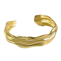 Brazalete de Oro de 18k con Diseño de Onda Gruesa para Mujer, Brazalete Ancho de Moda, Diseñador Personalizado, Plata de Ley 925, Joyería Fina
