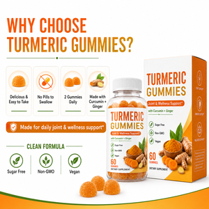 Gummies sans sucre au curcuma et curcumine avec extrait de gingembre et de poivre <span class=keywords><strong>noir</strong></span> 500mg – Soutien végétalien pour les articulations et le bien-être – OEM - Product Image 3
