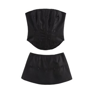 Nuevo Conjunto de 2 Piezas para Mujer, Falda Corta con Espalda Descubierta, Diseño de Espina de Pescado y Lazo, a la Moda - Product Image 3