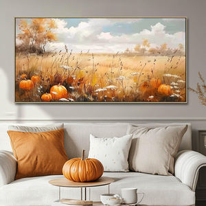 Quadro Moderno Nordico Autunnale Fatto a Mano in Acrilico Ecologico, Dipinto Originale su Tela con Scene di Foglie di Zucca per Soggiorno - Product Image 1