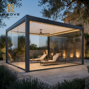 RKOVE Modern motorized louver smart Aluminum Pergola With LED Lighting <b>3</b>*6 5*6 customized size available Built-in Cooling Fan - Product Image 1
