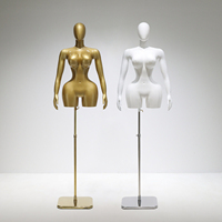 Mannequin buste femme grande taille en fibre de verre avec base à roulettes, coloris or, noir, blanc, pour présentation de vêtements en magasin