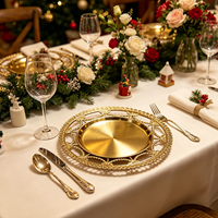Assiettes de présentation rondes en plastique PP, 13 pouces, dorées et argentées, populaires et durables, pour décoration de table de mariage et de réception sur le thème de la récolte