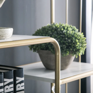 Modern lüks altın paslanmaz çelik <span class=keywords><strong>Bookrack</strong></span> ile yerden tasarruf paneli ahşap tarzı oturma odası ev Bar yemek otel kullanımı için - Product Image 4