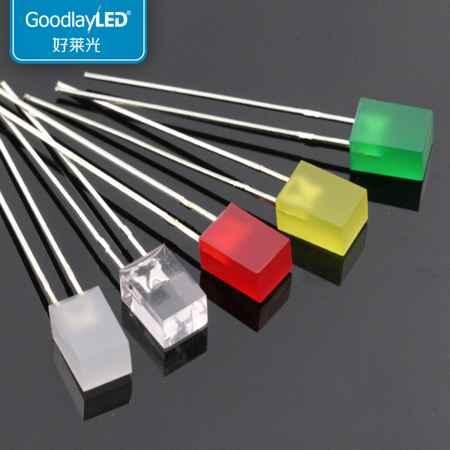 1000pcs LED Light Emitting Diode 5x5x7mm Square Long & Short Feet In-Line Red Blue Yellow Green Highlight Beads Size 5mm