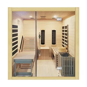 2023 Popular Indoor Luxury Rock Salt Dry Steam Sauna Room 6 Person Sauna Room For Sale