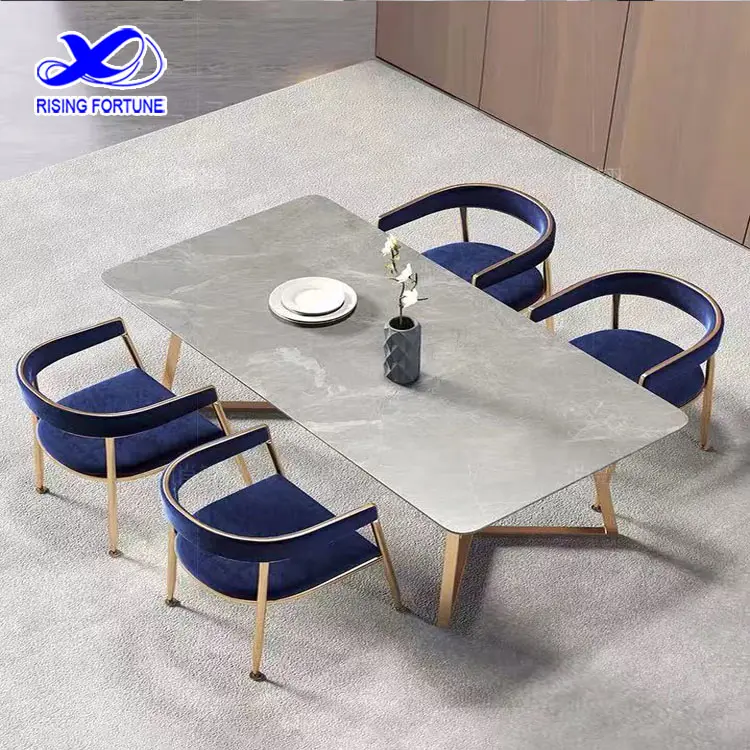 Conjunto de comedor de estilo sencillo italiano, mesa de comedor rectangular, silla ligera de lujo, mesa de comedor para el hogar de mármol, venta al por mayor