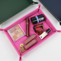 Plateau de rangement pliable en cuir PU carré avec logo personnalisé, à bouton-pression, pour bijoux, clés, montres, cosmétiques, organisateur de bureau