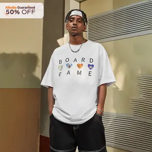 50% di vendita di gonfiaggio con stampa a trasferimento termico t-shirt in cotone bianco oversize da uomo maglietta grafica streetwear 100% maglietta in cotone