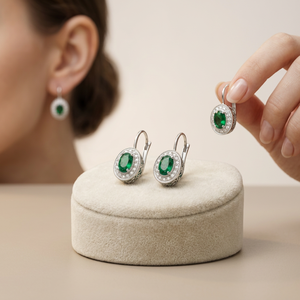Natural Green Oval <b>Emerald</b> Inclusion Fine Luxury Christian <b>Stud</b> Earrings 925 Silver Rhodium Plated Women Jewelry Wedding Party - Product Image 1